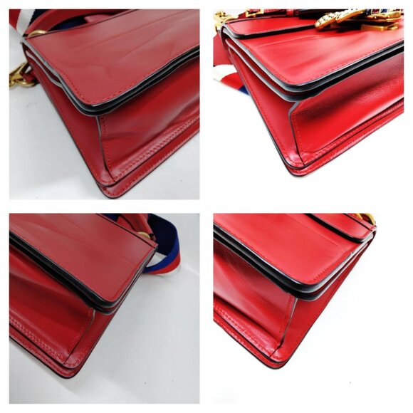 Authentic Gucci Queen Margaret Bamboo Red Leather Hand Bag mn674-020625 - Picture 9 of 16